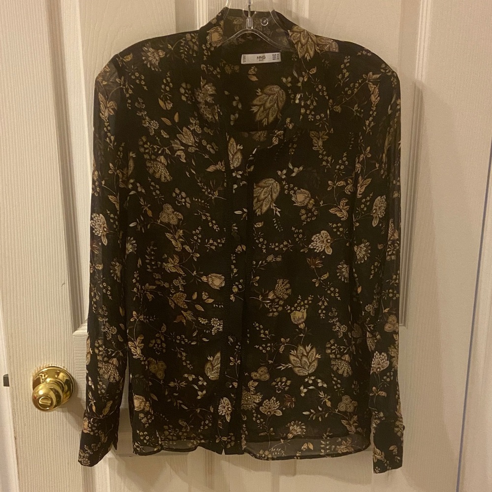 Mango Black and Gold Floral Top